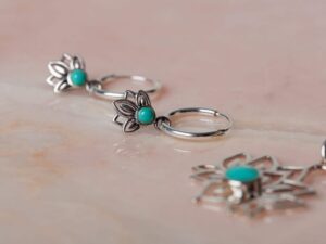 Lotusbloem Sieradenset Lotus Turquoise - Necklace Lotus Turquoise & Hoop Earrings Loïs Turquoise 925 sterling zilver Laura Design