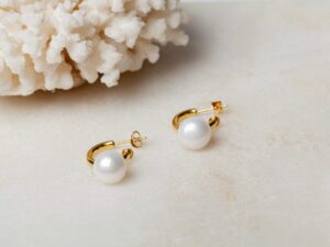 Parel oorbellen Earring Pearl Elina 925 sterling zilver en 18K goud & zoetwaterparel Laura Design